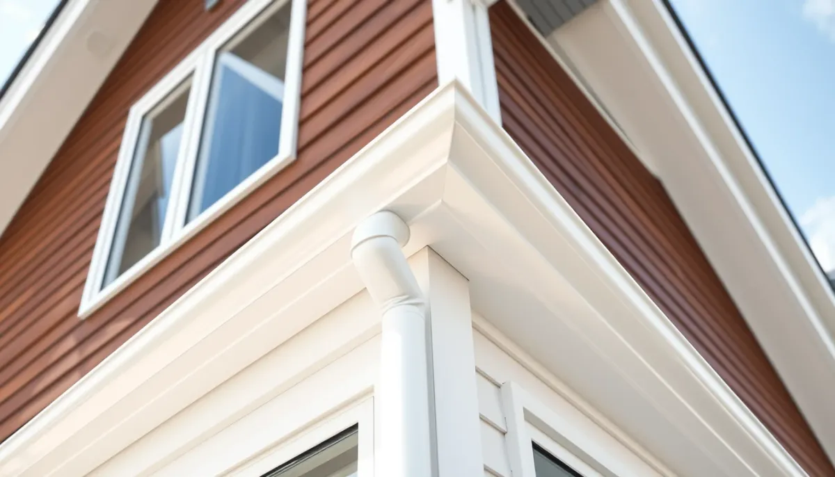 Gouttière en PVC blanc sur une maison contemporaine en bord de mer