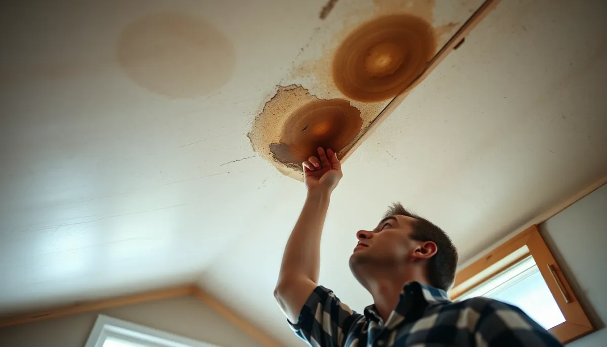 Propriétaire constatant des traces d'humidité au plafond après un nettoyage au karcher