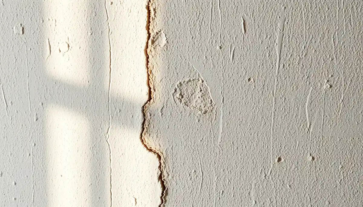 Détail de la texture d'un enduit à la chaux avec patine naturelle