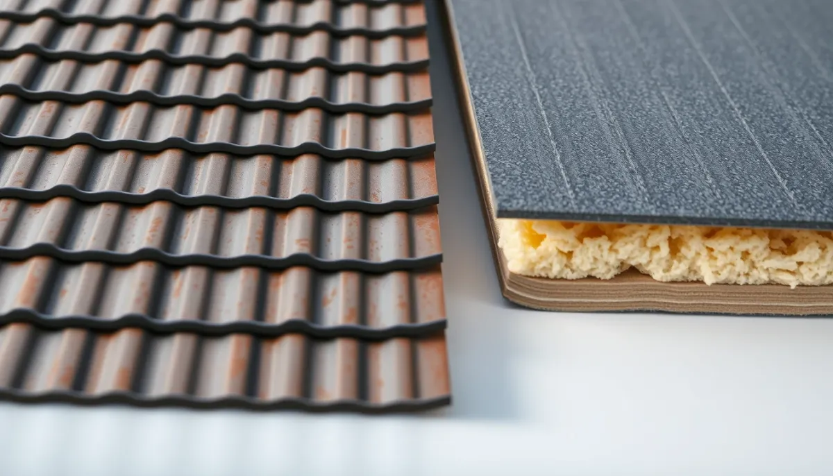 Comparaison en gros plan entre bac acier simple peau et panneau sandwich