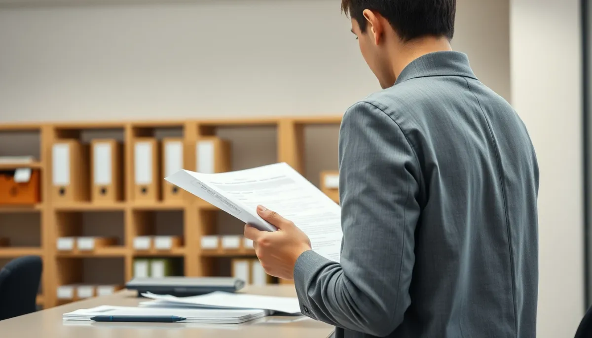 Personne consultant des documents au service urbanisme d'une mairie pour connaître les obligations de ravalement