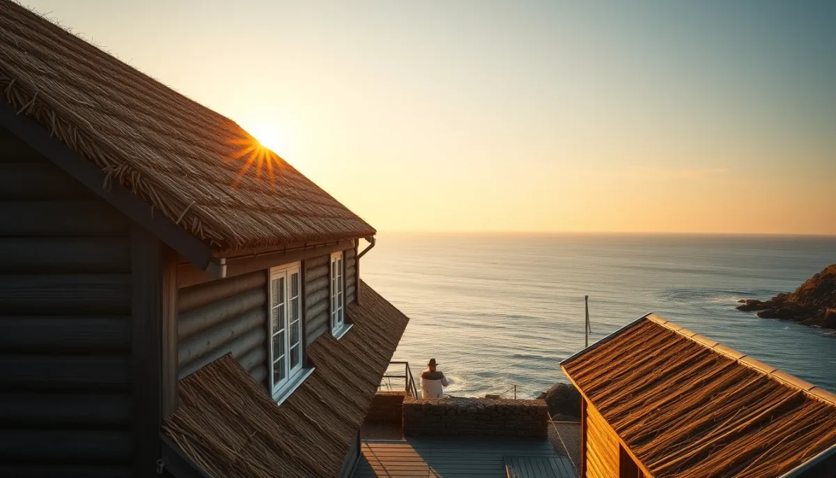 Maison en bord de mer avec toiture équipée d'un faîtage à sec résistant au vent