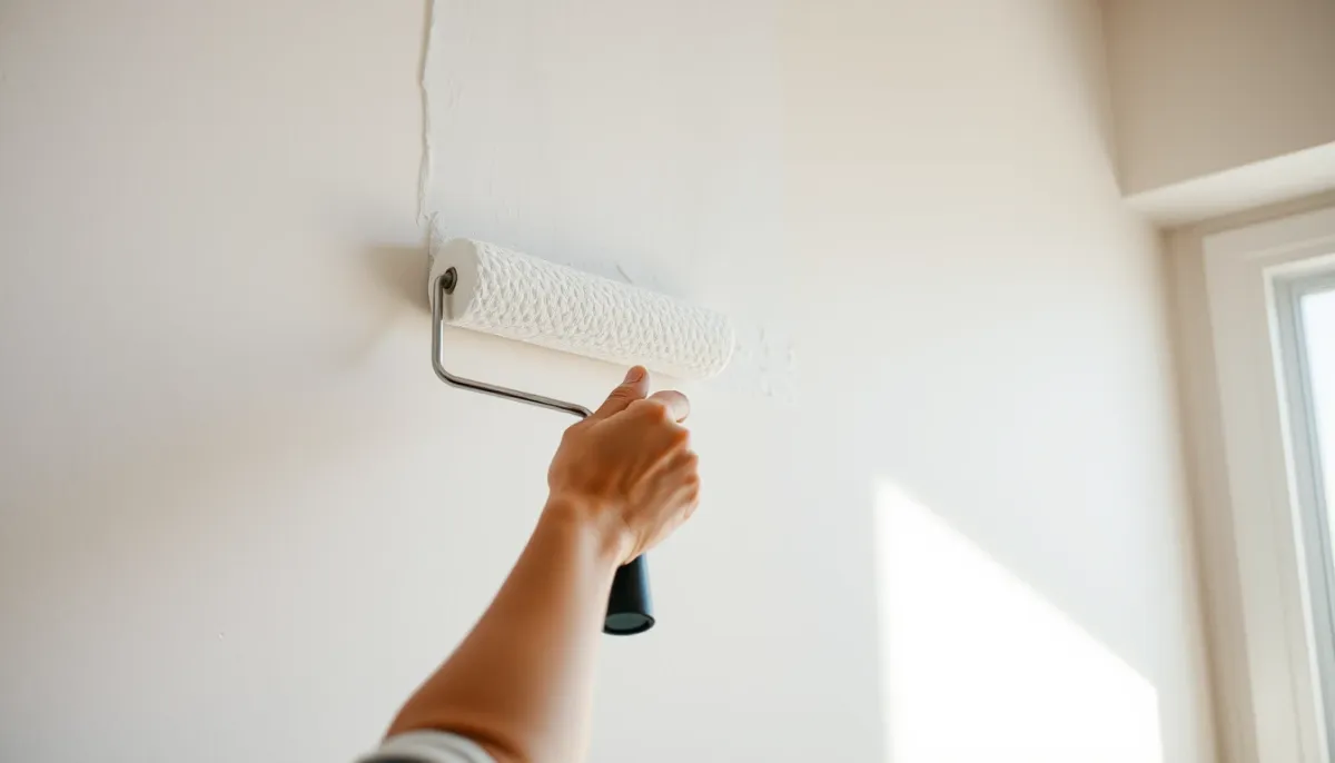 Application de peinture anti-humidité au rouleau sur un mur sec, geste professionnel