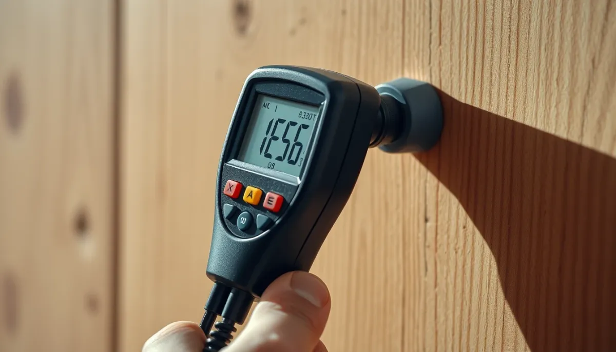 Utilisation d'un humidimètre professionnel sur un mur pour mesurer le taux d'humidité