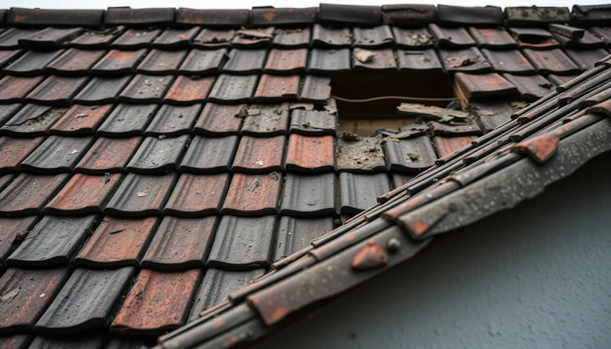 Toiture ancienne en mauvais état nécessitant une réfection