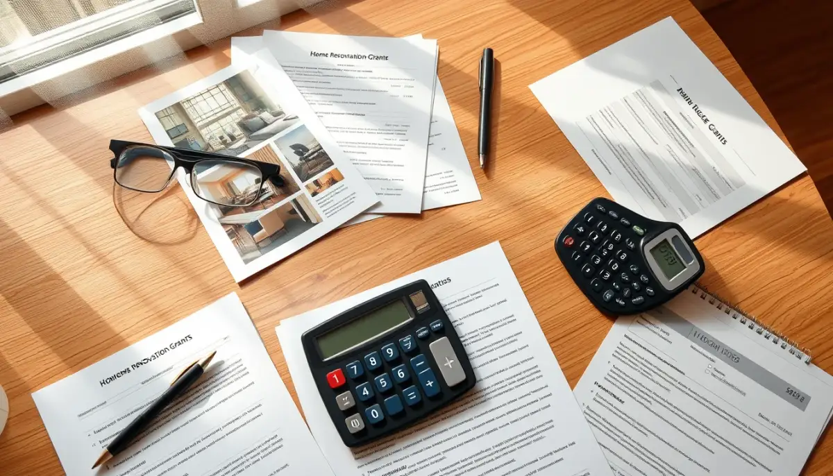Documents officiels et calculatrice sur un bureau, symbolisant les démarches pour obtenir des aides